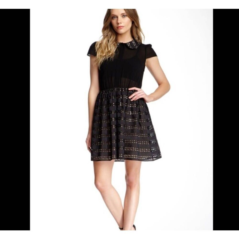 Alice + Olivia Black Mini Dress with Gold Eyelet Detail